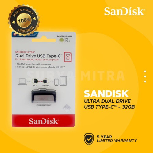 Sandisk Flashdisk 32GB Ultra Dual Drive USB Type C OTG - SDDDC2-032G