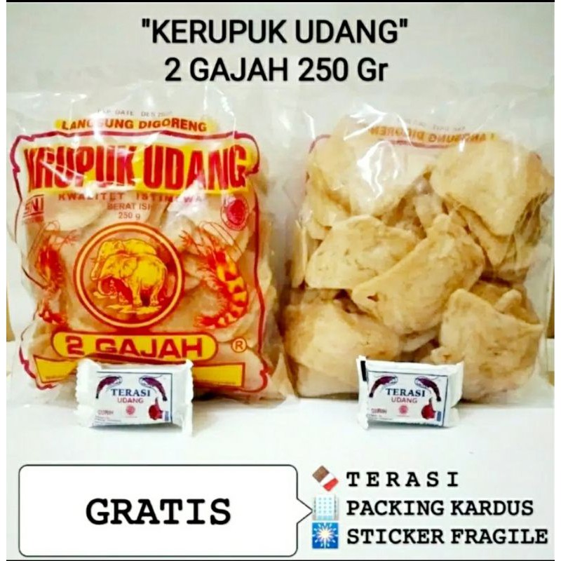 

KERUPUK UDANG/ KERUPUK UDANG CAP DUA GAJAH GURIH RENYAH 250 Gr KUALITAS PREMIUM