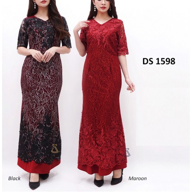 DS1598 - LONG DRESS PESTA SEPAN MAXI TILE BRUKAT LACE BODYCON IMPORT LONGDRESS