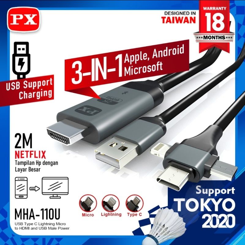 PX MHA 110U HDMI To USB Micro TypeC Lightning Converter TV IOS Android