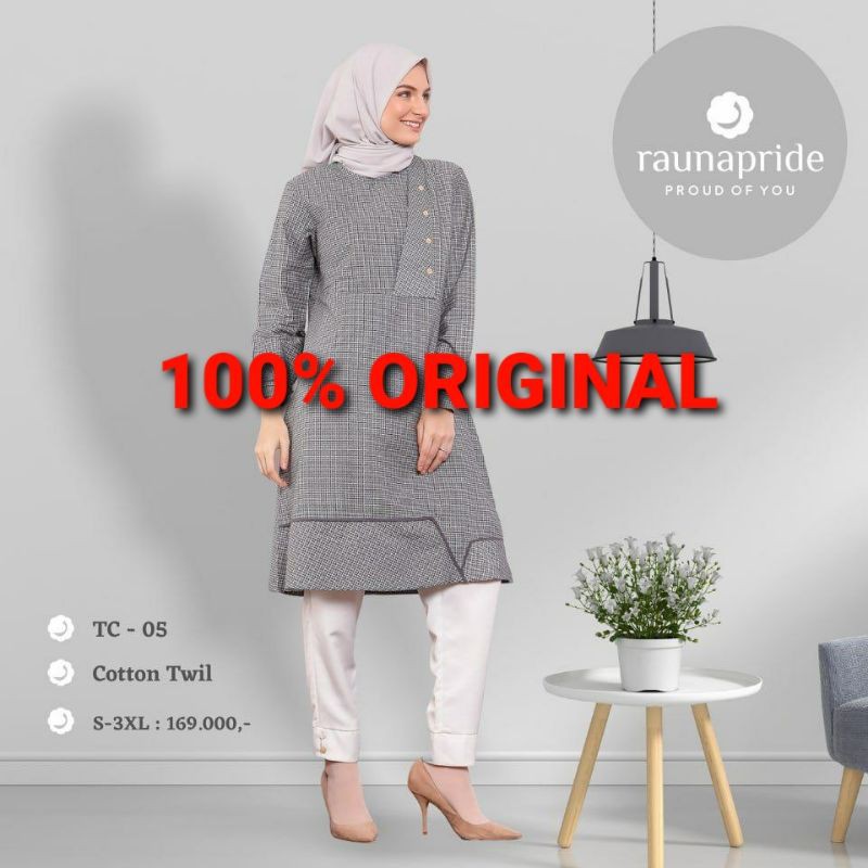 TUNIK KATUN RAUNA TC 04 TC 05 | RAUNA TUNIK FASHION MUSLIM MOTIF KOTAK BUSUI | TUNIK MOTIF KOTAK