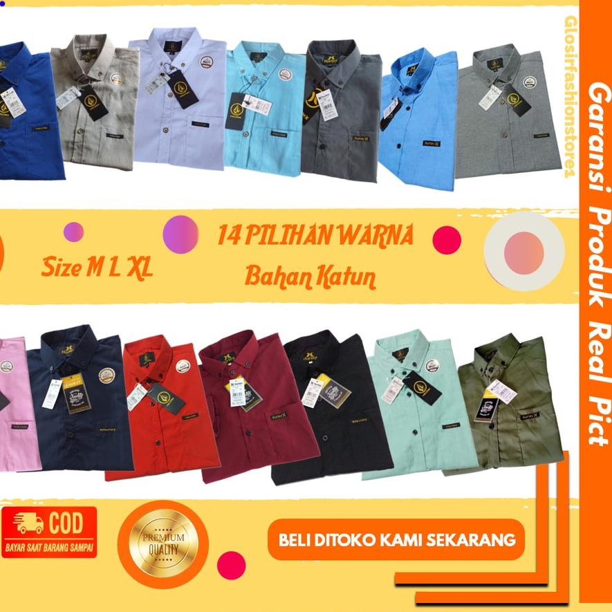 ◌ Baju Kemeja Pria Cowok Lengan Panjang Polos Casual Alisan Distro Slimfit Kasual Dewasa Hijau Army