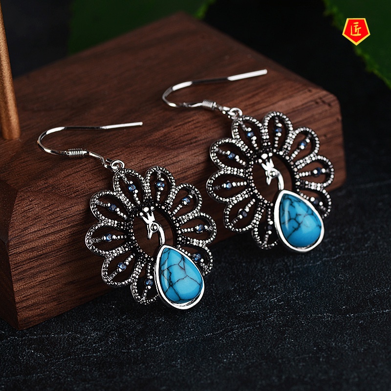 [Ready Stock]Creative Personality Peacock Turquoise Earrings Exaggerated