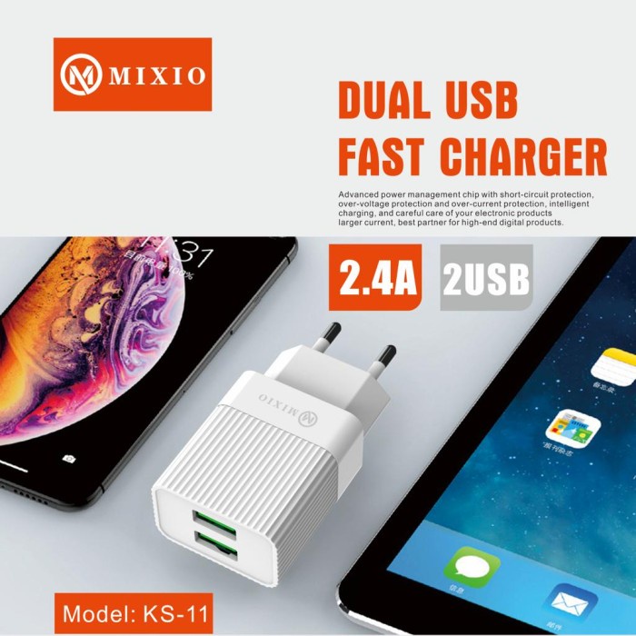 MIXIO - KS-11 Adaptor Dual USB Fast Charger 2.4A Super Fast Charger