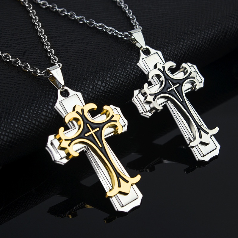 Kalung Rantai Liontin Salib Yesus Bahan Stainless Steel Warna Emas Perak Gaya Hip-Hop Rock Untuk Hadiah Ulang Tahun