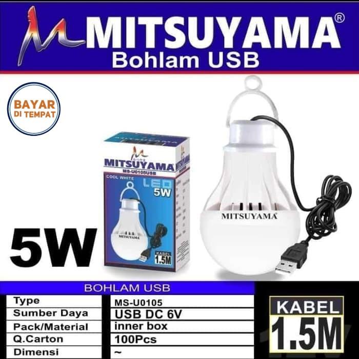 Bohlam Lampu LED USB - Bohlam Lampu LED 5 Watt - Bohlam Lampu LED USB - Lampu Emergency - Warna Puti