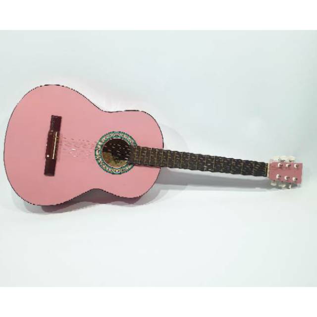 Gitar Akustik Merk Yamaha Warna Pink Bulat Senar String Murah Jakarta