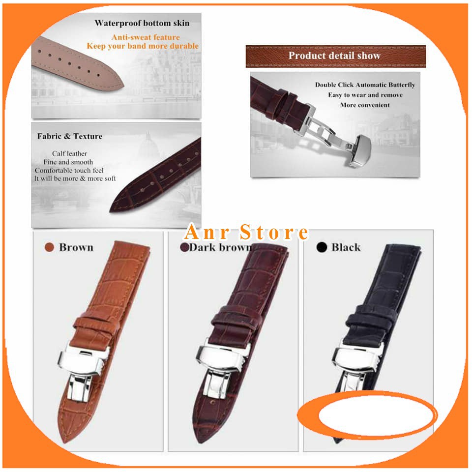 Tali Jam Tangan Kulit Asli Model Butterfly Clasp Buckle Sambung Free Pen
