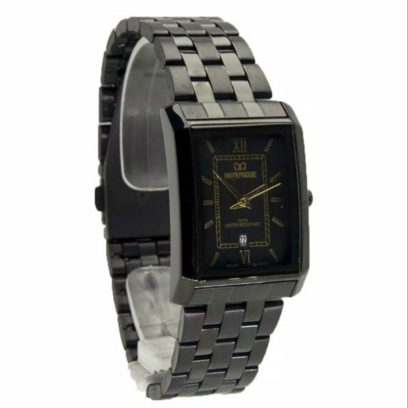 jam tangan wanita;MIRAGE M8577BSP--Msegi hitam~ORIGINAL WATER RESISTANT~TGL~STAINLEES