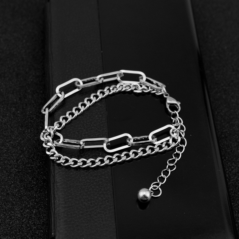 Double-layer Korean fashion personality men's and women's titanium steel chain bracelet