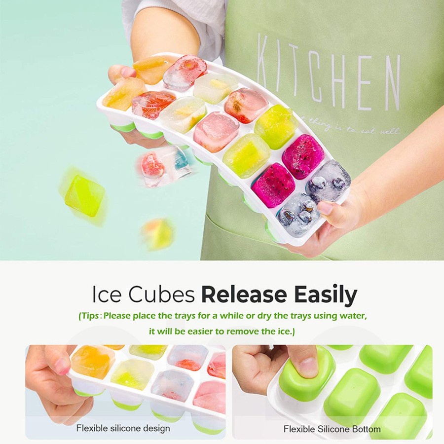 Cetakan Es Omorc by EINO Ice Cube Trays, 4 pack, Easy Release BPA Free MECP218AG - 1set