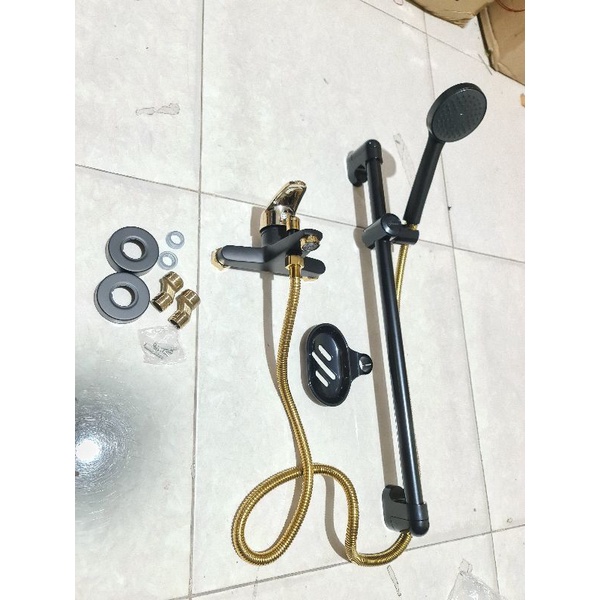 PAKET SHOWER TIANG + KRAN BATHUB BLACK GOLD PANAS DINGIN PROMO