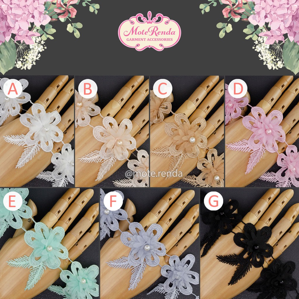 Renda aplikasi bunga, lebar 9cm (harga per 50cm) kode 5AKA90
