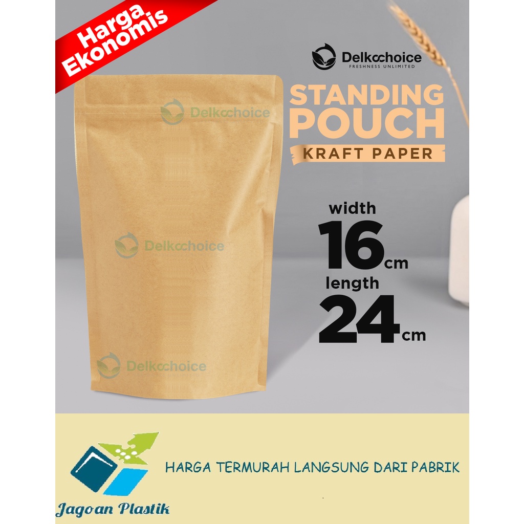 STANDING POUCH PREMIUM KRAFT ZIPLOCK EKONOMIS UKURAN 16 X 24 CM