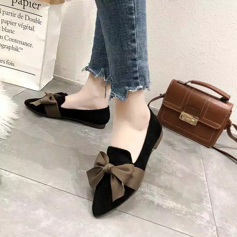 Nicole Sepatu Flyknit Kelsey Ys073 Sepatu Flat Flyknit Flat  Flat Shoes Wanita Lidah Pita
