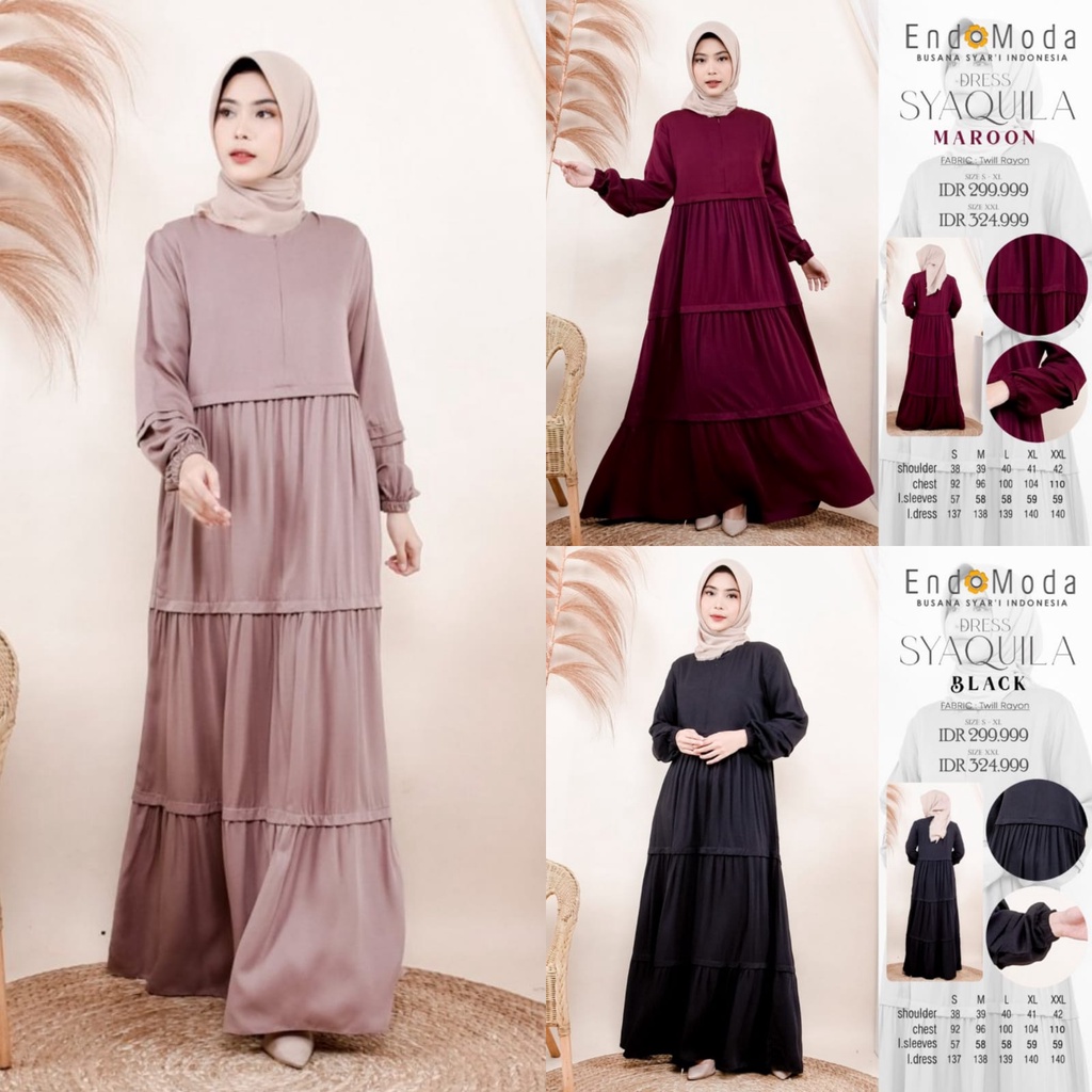 Dress Syaquila / Endomoda / Gamis Polos / Gamis Busui / Gamis Simple / Gamis Rayon