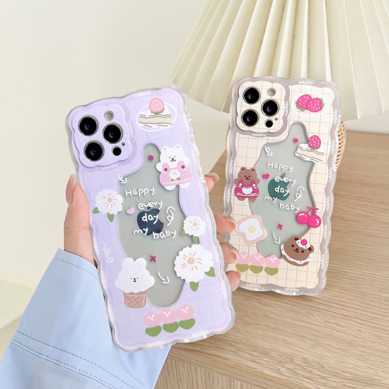 Soft Case Tpu Tebal Motif Beruang / Kelinci Untuk Iphone Xr 7 8 Plus Xs Max X 12 11 13 Pro Max