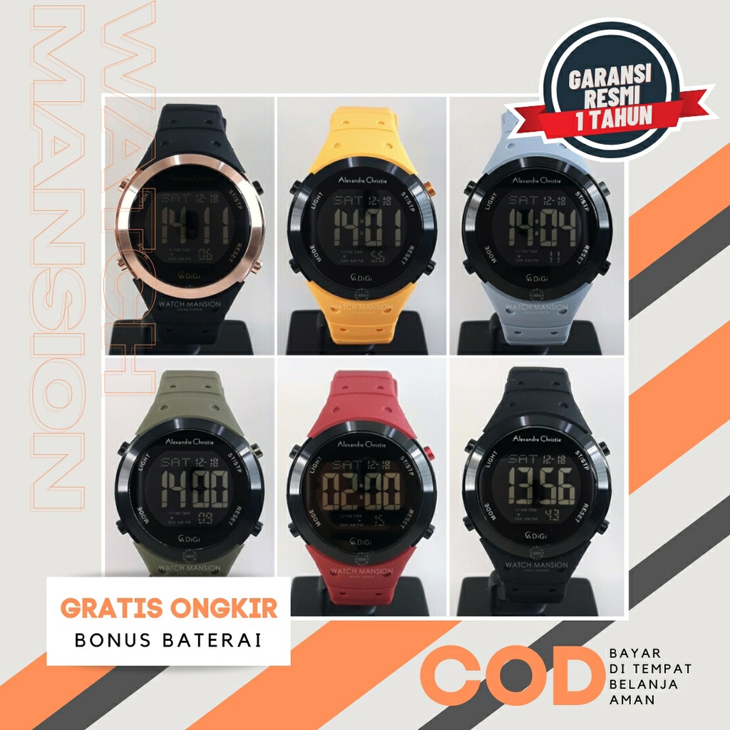 JAM TANGAN PRIA ALEXANDRE CHRISTIE 9350 AC9350 DIGITAL RUBBER STRAP ORIGINAL GARANSI FREE BATERAI