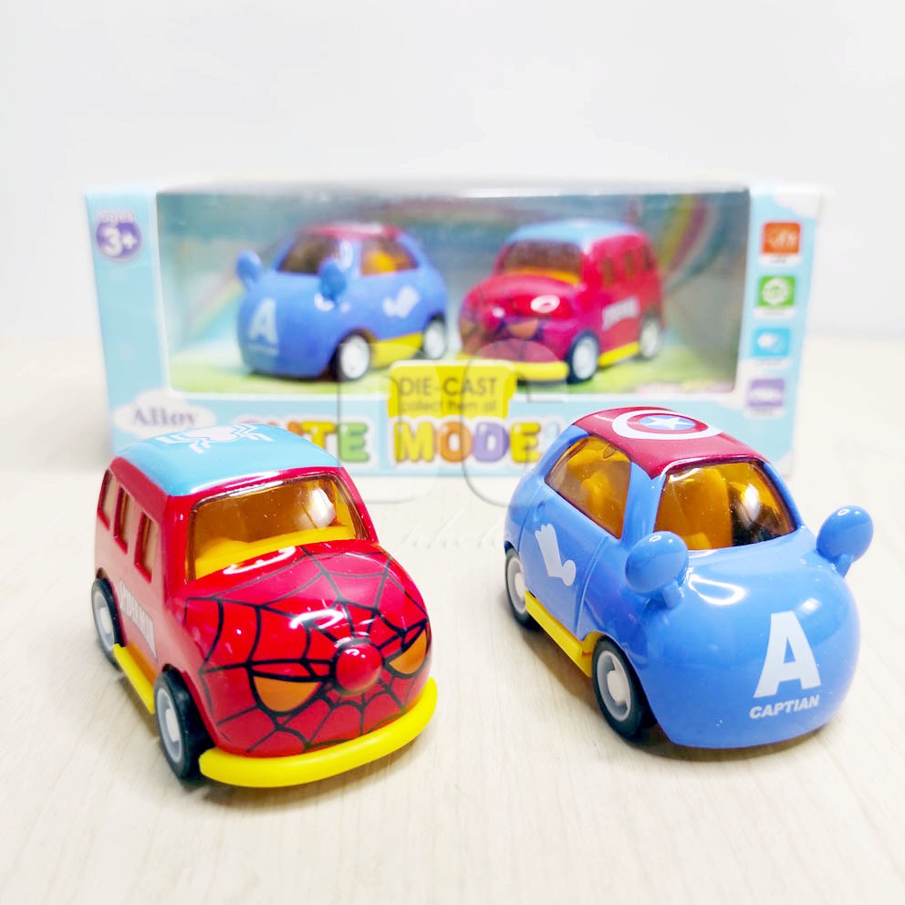 Diecast Alloy 1set isi 2 Mini Car Avengers Miniatur Mobil Superhero iron man batman superman captain