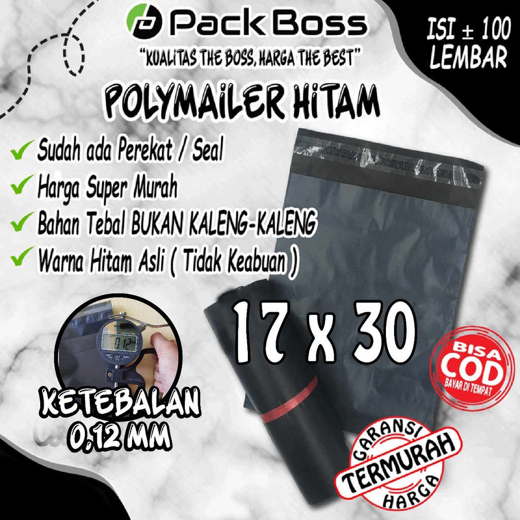

POLYMAILER HITAM MATTE DOFF 17X30 CM (ISI +/-100) TERMURAH ADA LEM