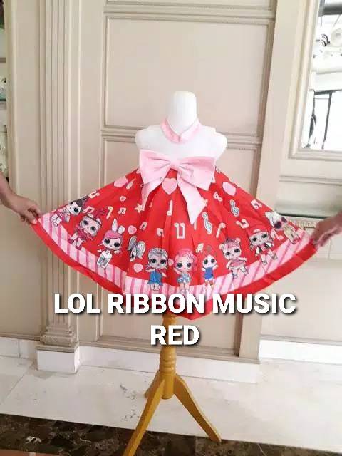 81092 LOL RIBBON MUSIC RED BLUE PINK / GAUN PESTA ANAK PEREMPUAN / DRESS LOL IMPORT KOREA MURAH LUCU