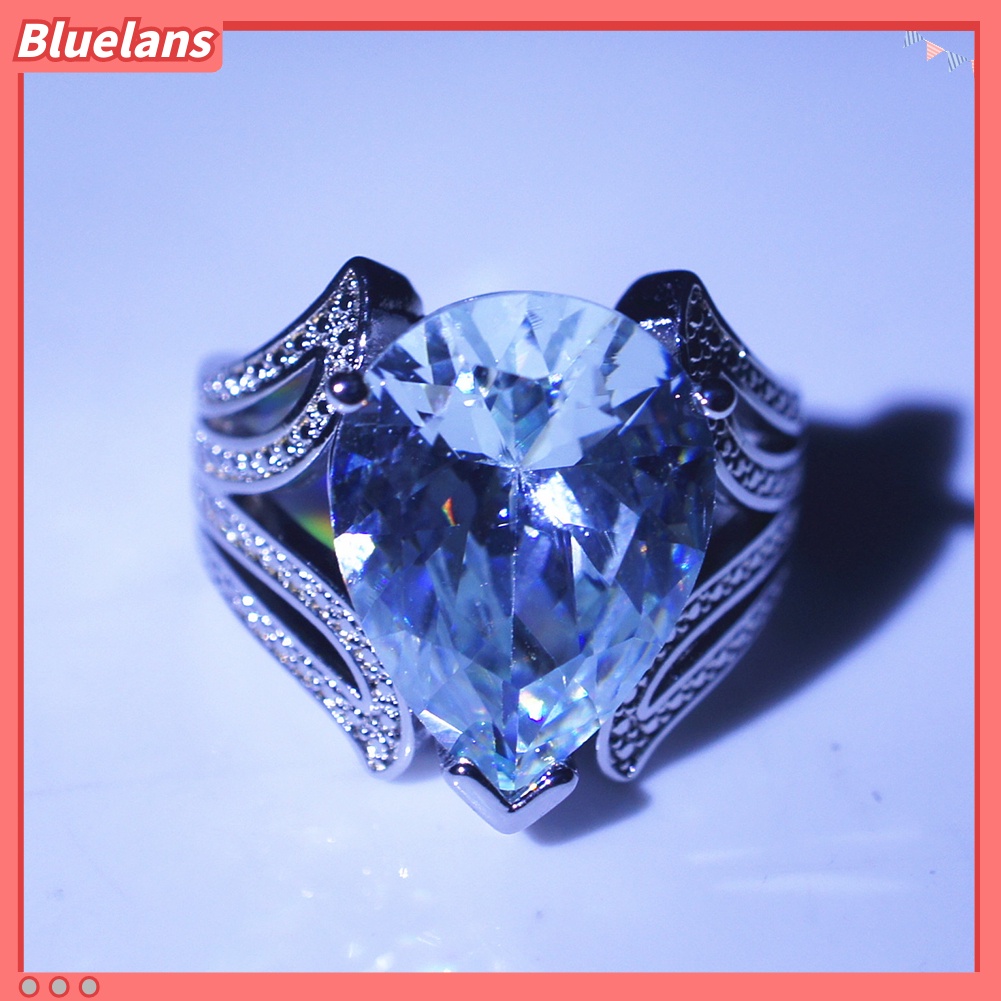 Bluelans Cincin Bentuk Bunga Waterdrop Aksen Berlian Imitasi Untuk Wanita