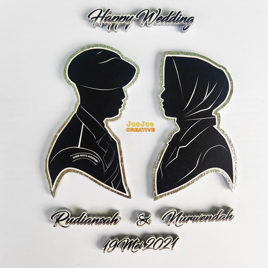 ukiran siluet wajah, nama dan tanggal untuk bahan mahar dll