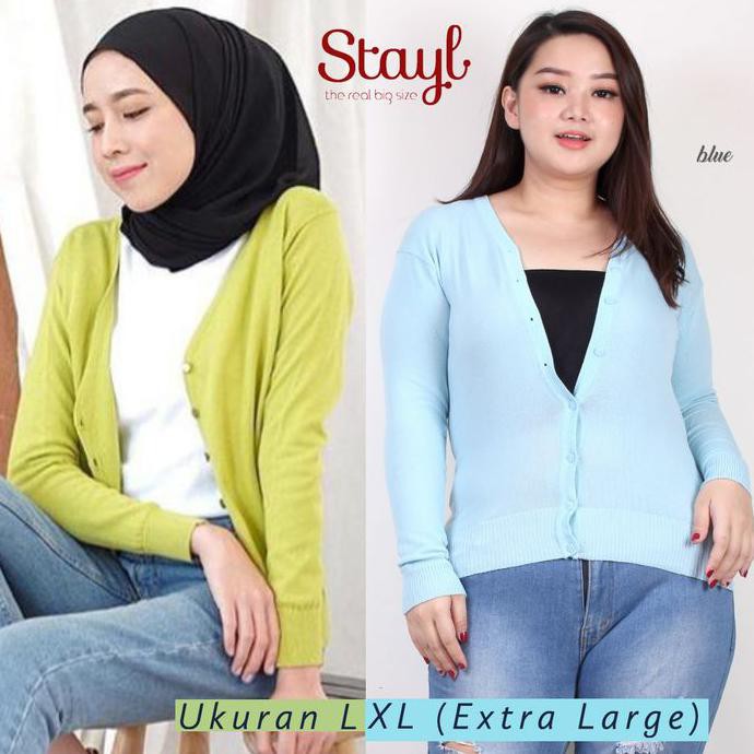 Stayl - Cardigan Basic Rajut Benang Spandek | Kardigan Wanita Xl Polos - Abu Misty Muda