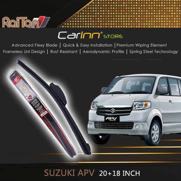 Raiton Sepasang Wiper Frameless Full Karet Kaca Depan Suzuki APV 20" & 18" -2 Buah