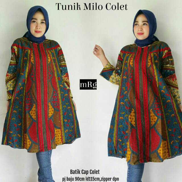 Baju Batik Wanita Jumbo Atasan Batik Wanita Kerja Big Size Tunik Batik Muslim Jumbo