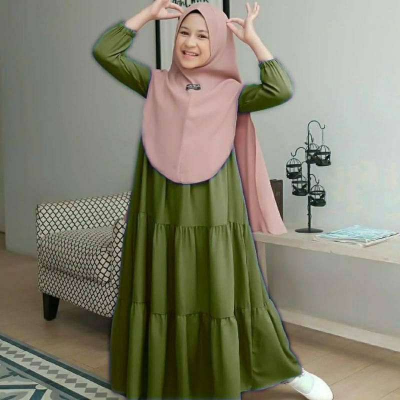 Gamis Anak Tanggung Syari Kids Bahan Katun Rayon Premium Usia 7-12 Tahun Dress Anak Perempuan