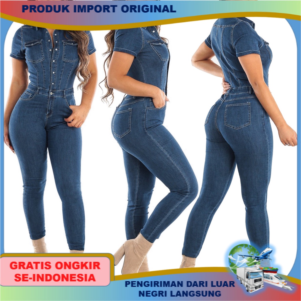 Baju Celana Levis Wanita Style Eropa Amerika Fashion Pakaian Perempuan Slim-Fit Panjang-lengan Jeans
