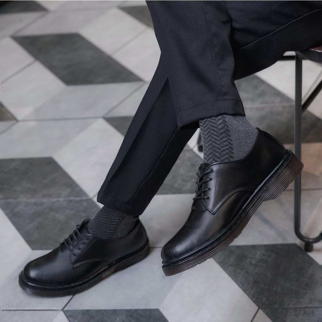 Alva Black (Kulit Asli) - Sepatu Pantofel Pria Kulit Asli Casual Formal Kantor Kerja Kondangan Pantopel Pria Cowok Oxford