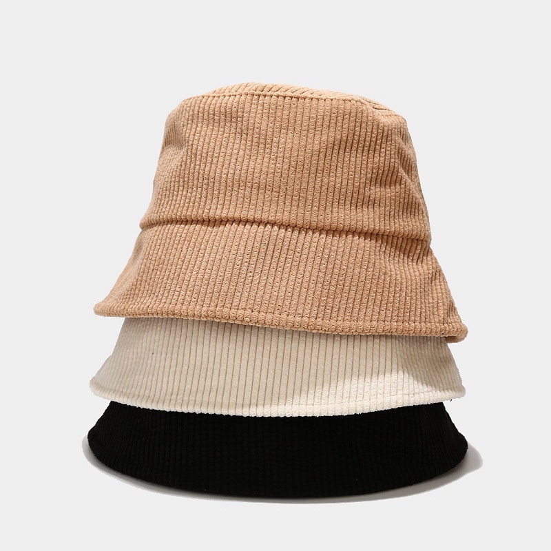 Topi Nelayan Bahan corduroy Warna Murni Gaya Korea Untuk Wanita