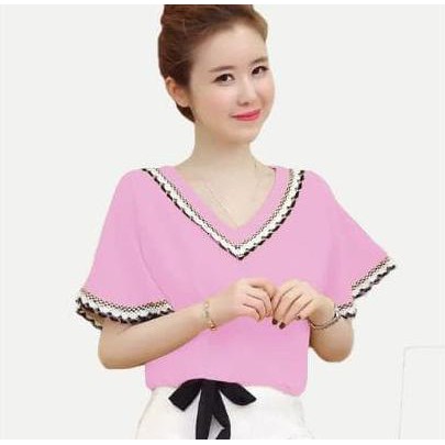 FASHION WANITA  MC FASHION BLUS LENGAN PENDEK WANITA GAYA KOREA CANTIK TERBARU - GABY - KUNING, M