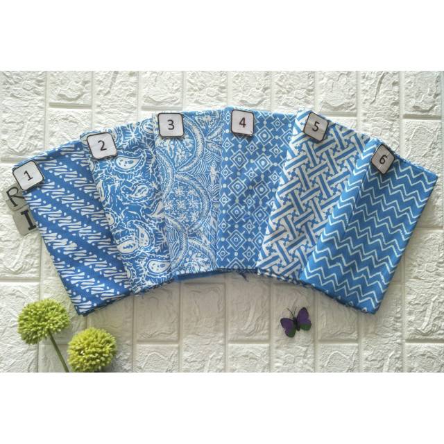 Kain batik cap garutan satu warna pastel, warna biru, biru muda