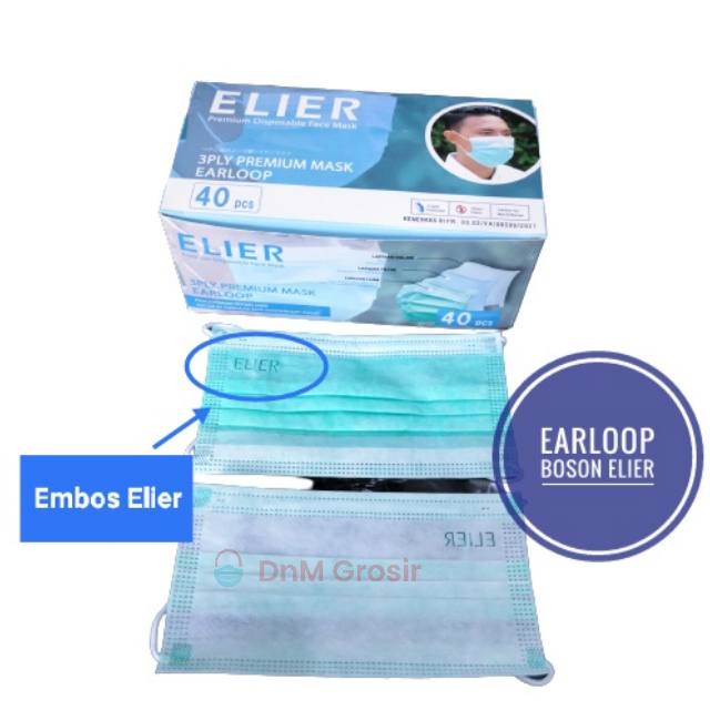 Masker Boson Elier Earloop Hijau Embos Kemenkes Per Karton isi 40 Box