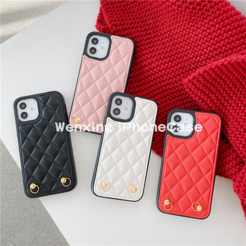 Hard Case Bahan Kulit Domba Untuk Iphone 13 12 11 Pro X Xs Max Xr Anti-lost Protective Cover