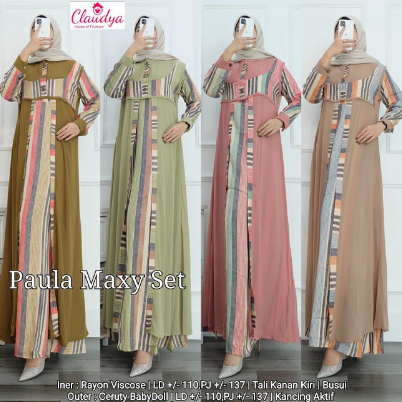 DRESS WANITA - PAULA MAXY BY CLAUDYA - MAXY DRESS GAMIS MUSLIM MOTIF | SETELAN DRESS BAHAN RAYON INN