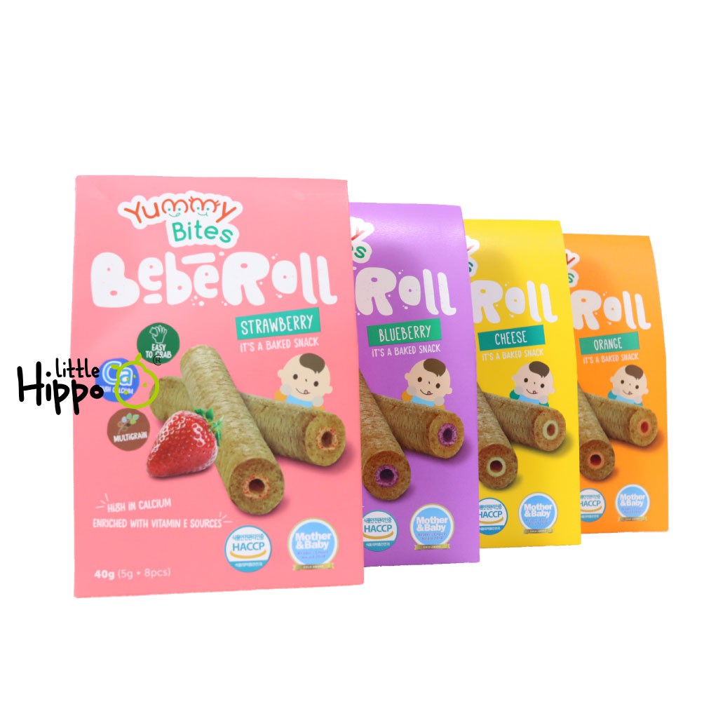 Yummy Bites Beberoll / Yummy Bites Bebe Roll Non MSG Non Pengawet Snack MPASI / Snack Bayi / Snack Anak / Cemilan Bayi / Cemilan Anak Beberoll Blueberry Strawberry Chesse Orange Chocolate Banana Supercorn Omo Snack Sehat Bayi Baby Anak