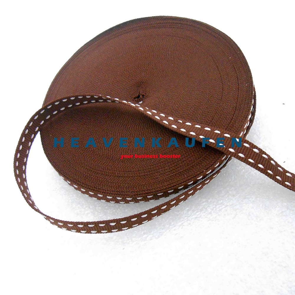 Tali Webbing Lanyard Halus Lebar 1 cm Warna Coklat Bintik / Garis Putus Putih Per Rol isi 19 Meter