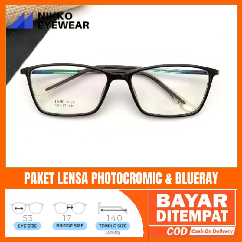 Paket Kacamata 8029 Lensa Antiradiasi Photocromic Blueray