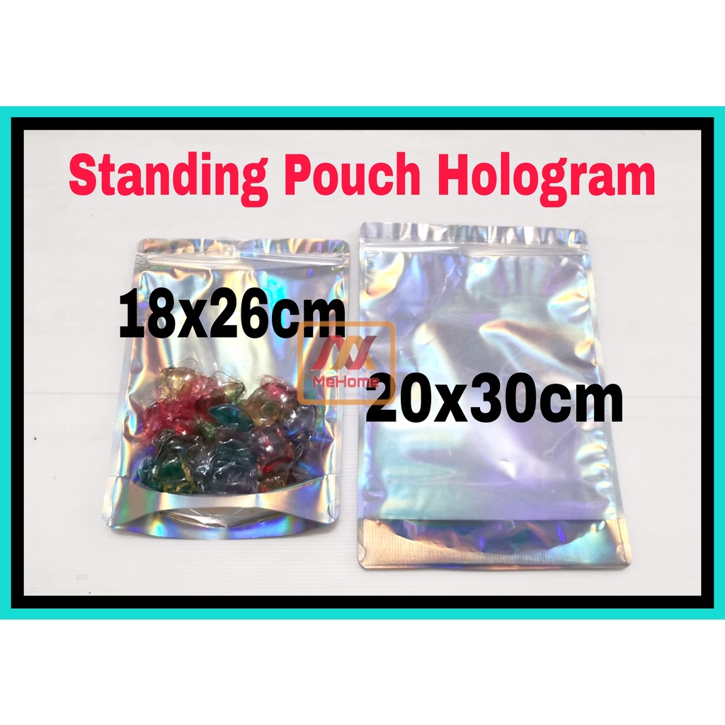 STANDING POUCH ZIPLOCK CLEAR HOLOGRAM GLOSSY KEMASAN SNACK