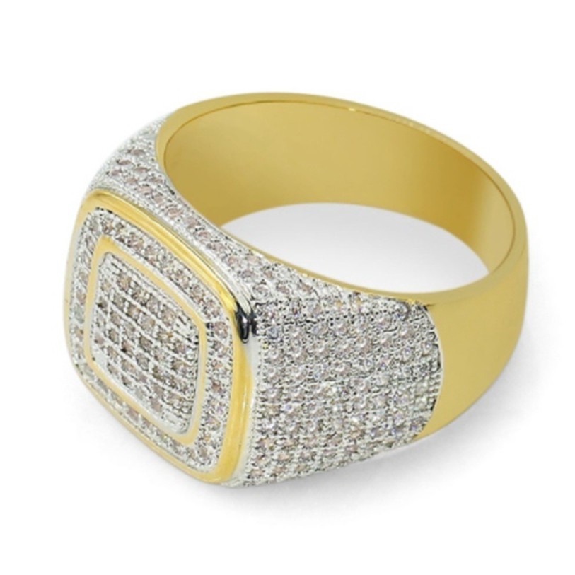 Cincin Lapis Emas Aksen Berlian Gaya Hip Hop Untuk Pria