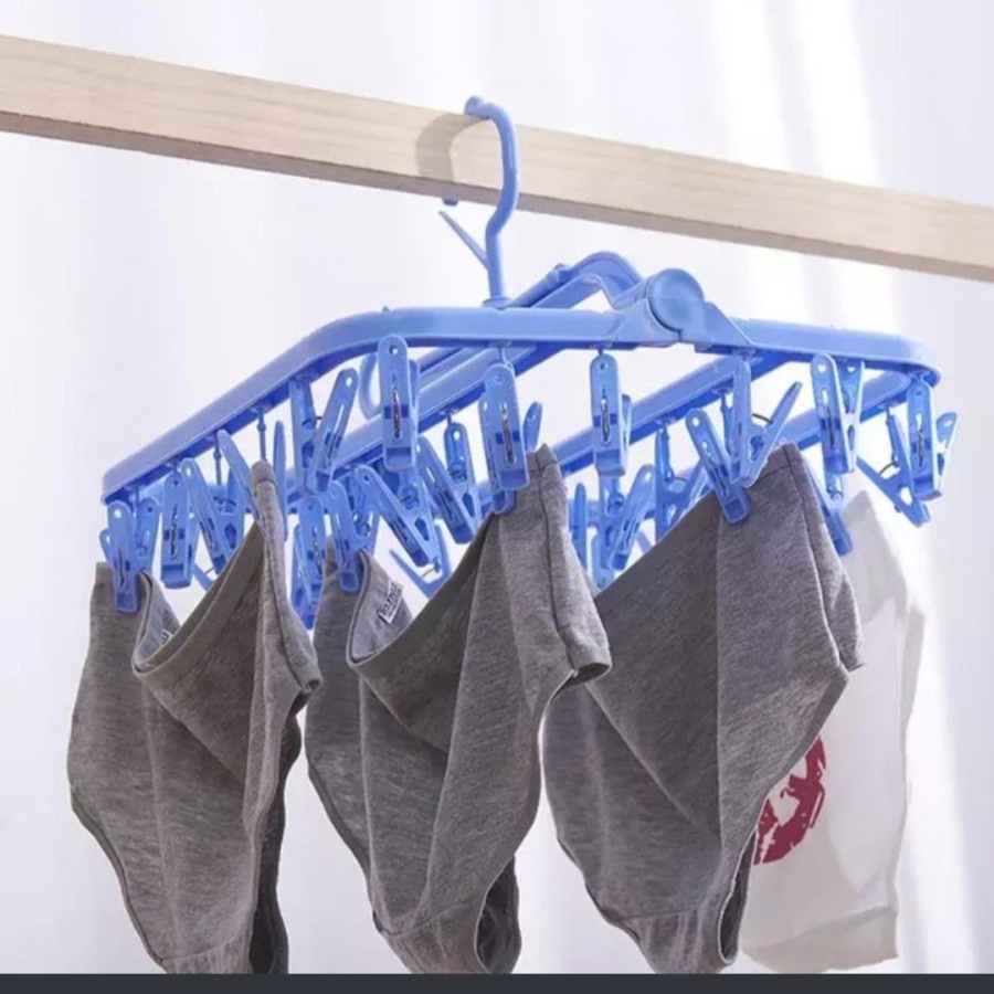 Serbagrosirmurah Hanger 32 jepit gantungan jemuran baju kaos kaki serbaguna laundry set