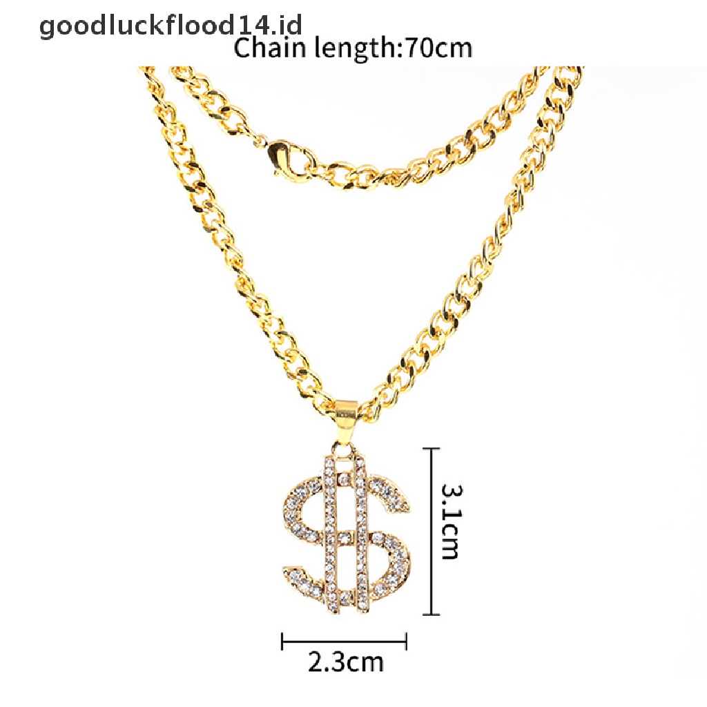 [OOID]  Gold Plated Crystal Dollar Sign Pendant Necklace Gangster Pimp Hip Hop Chain ID