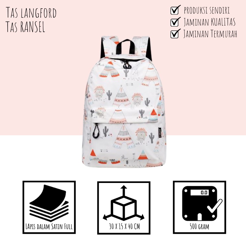 Tas Ransel - Backpack Jumbo Punggung Model Remaja Fashion Print Corak Gaya Kekinian Terbaru Simple Klasik Elegan Korea Terkini Sekolah Travelling Perempuan Wanita Cewek 001