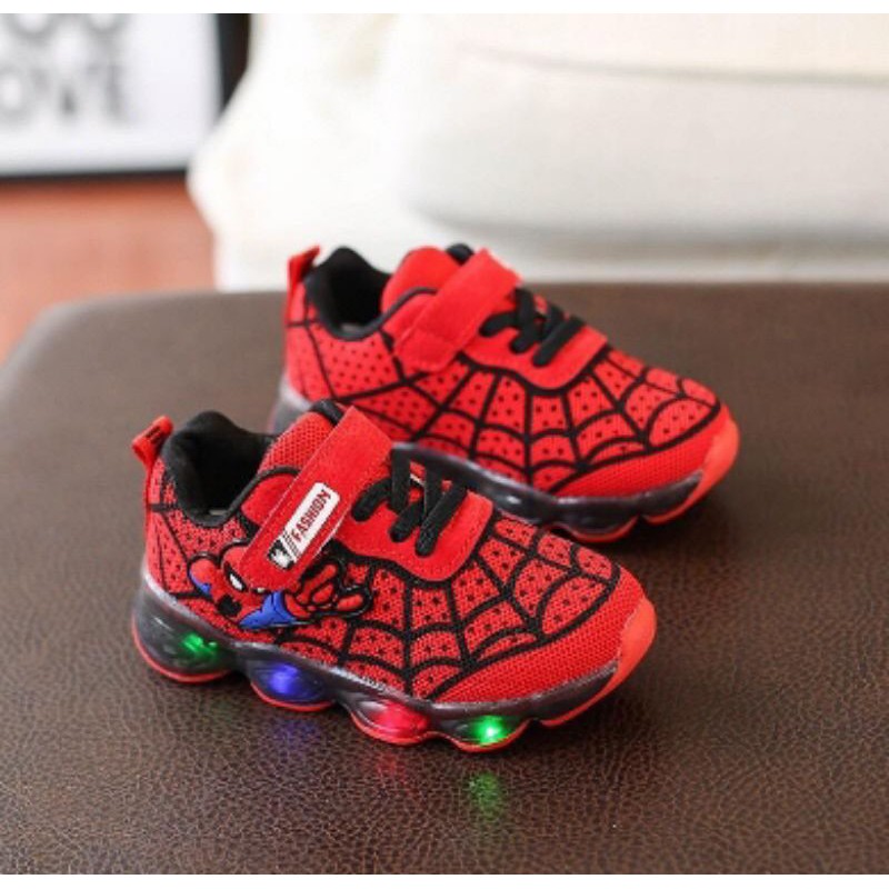 Sepatu Anak Laki-laki Sneaker  Spiderman Lampu LED size 21-36 Usia 1-9 Tahun BISA COD