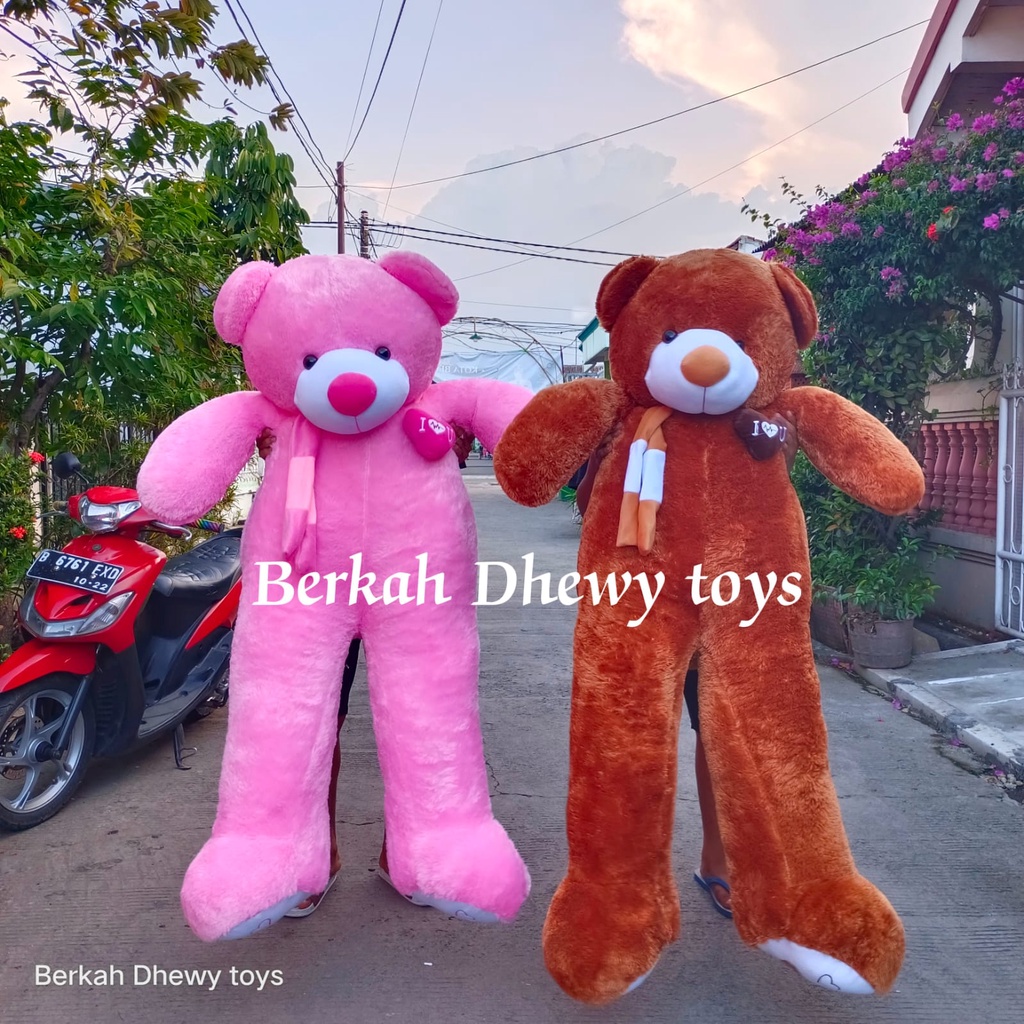 boneka teddy bear super jumbo/teddy bear ukuran jumbo/teddy bear jumbo lengkap dengan syal dan love di dada