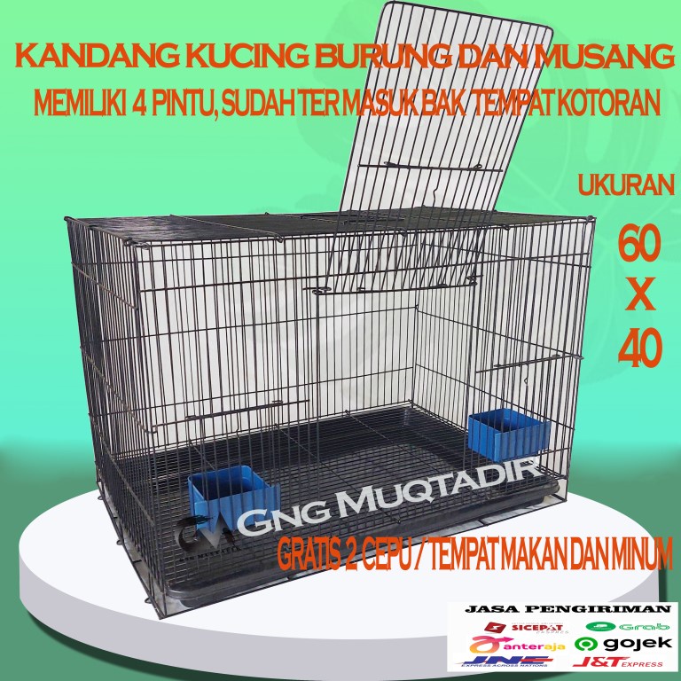 KANDANG KUCING MURAH SIZE L 61x41x41 FREE 2 TEMPAT MAKAN, BISA UNTUK KANDANG BURUNG